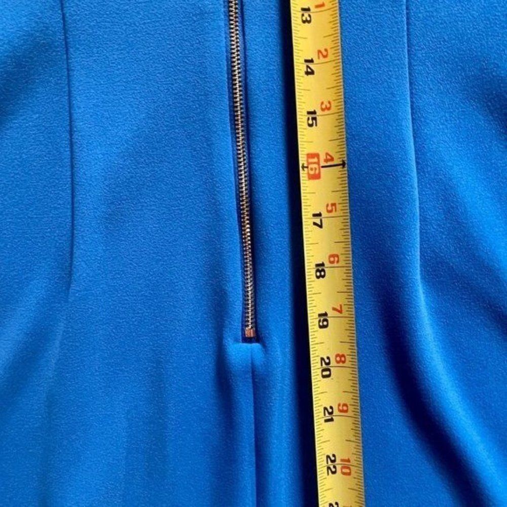 DKNY size 2 Blue dress with asymmetrical neck and 19" gold accent metal zipper - Picture 12 of 17